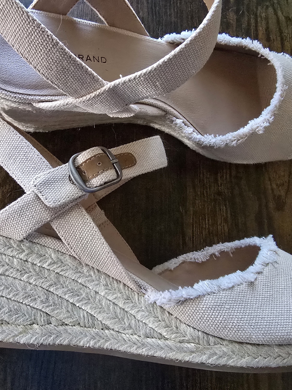 Frayed Canvas Espadrille Wedge Sandals - Light Beige Lucky Brand